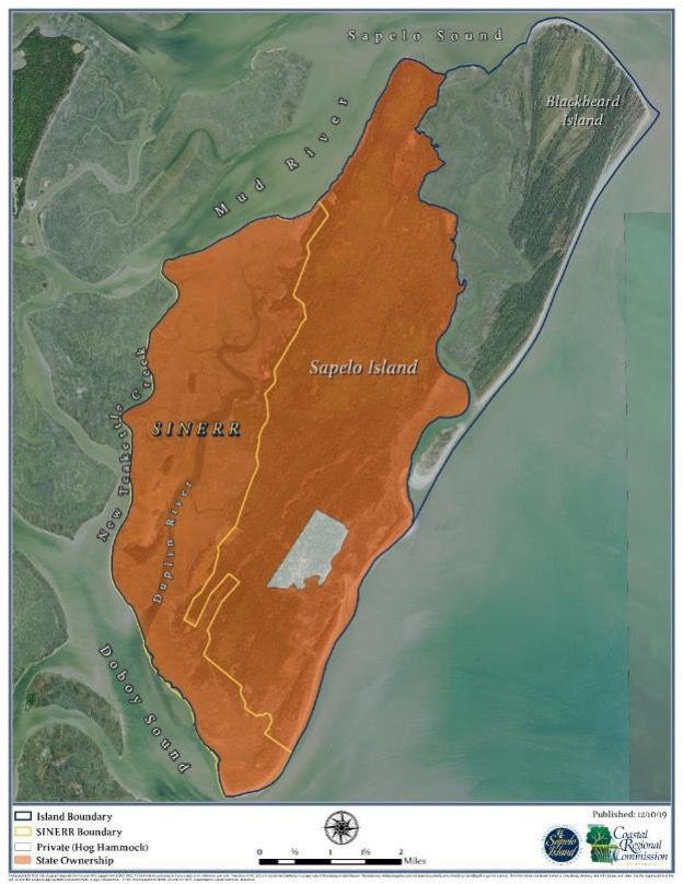 Map of Sapelo island with the reserve boundaries